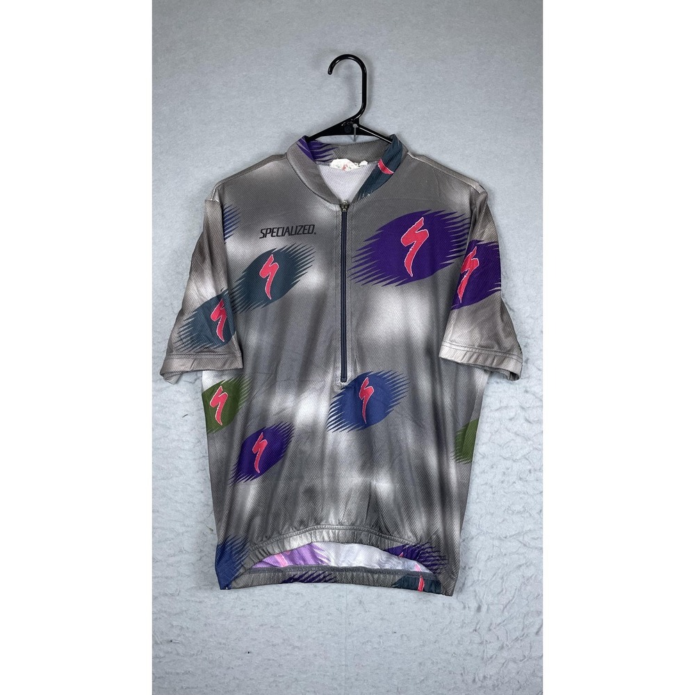 Vintage Specialized Cycling Jersey Mens Large Gray Multicolor 1/4 Zip Bike Shirt